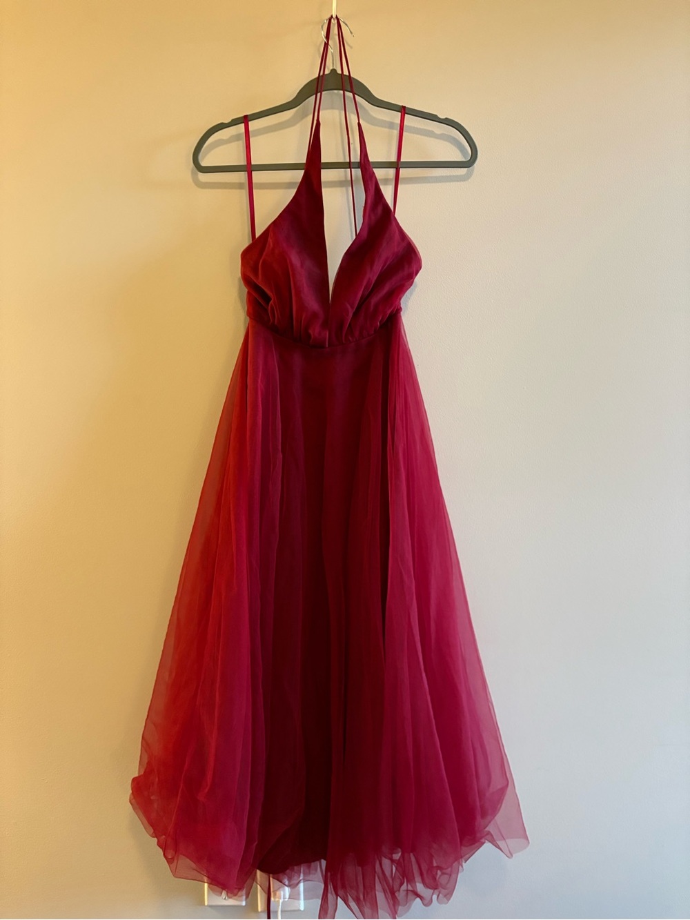 Hello Molly Burgundy Halter Tulle Prom Dress